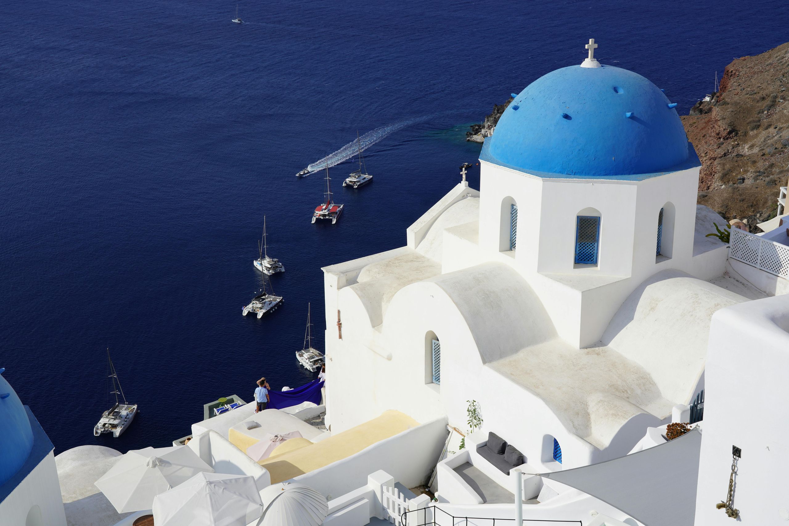 Santorini blue dome church, Greece